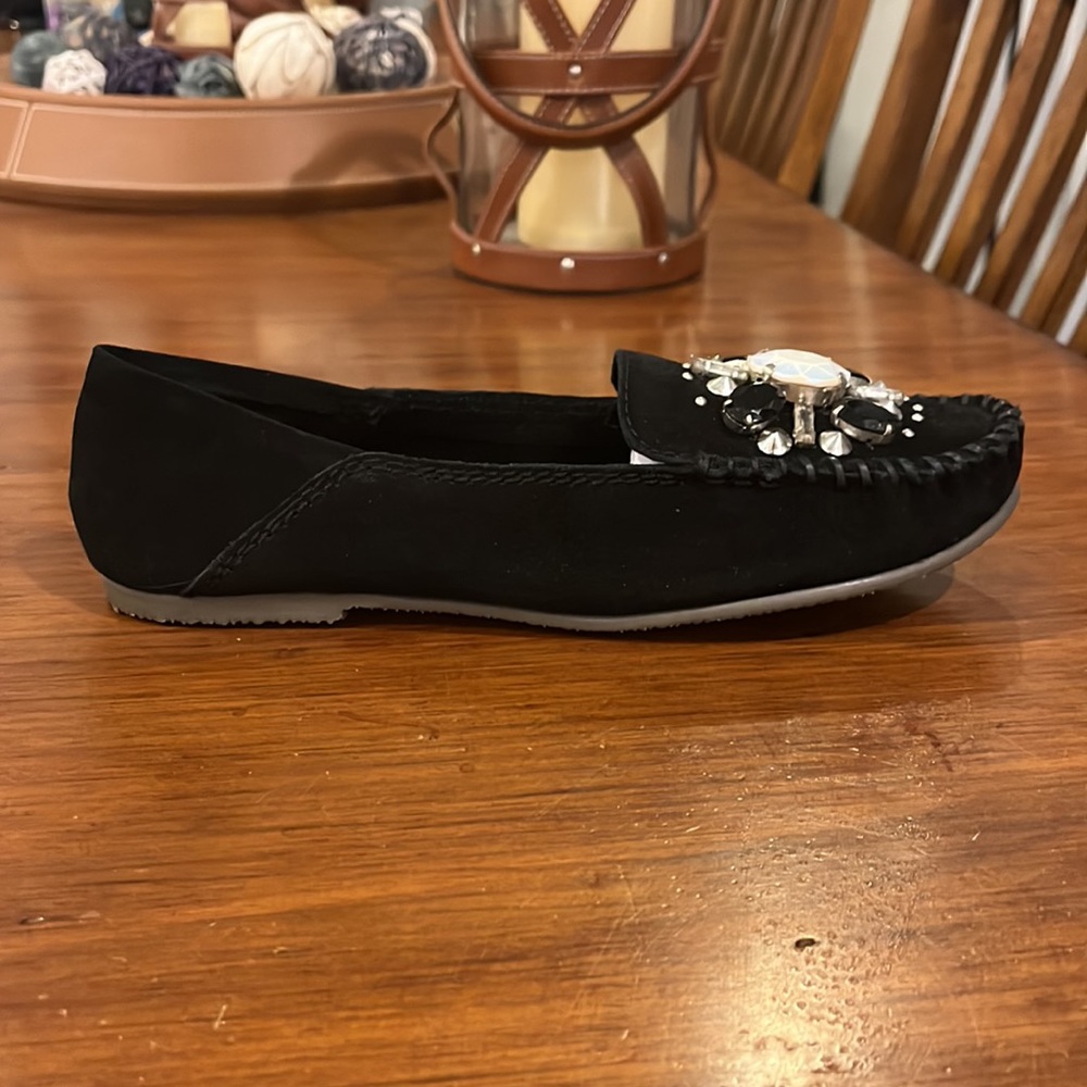 Free People Cherokee Gem Stone Moccasin Shoes Flats Black Suede Womens Size 8 - Picture 3 of 13